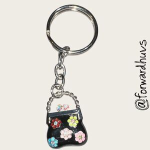 Bundle Sale 3 for $15 | Handbag Keychain – Black Enamel - Colorful Floral Accent